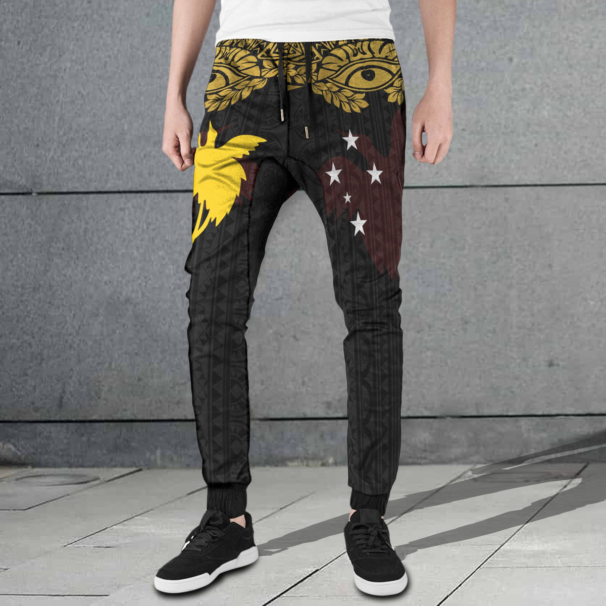 Papua New Guinea Sweatpants - Erudite Eye Unisex Black Gold - Polynesian Pride