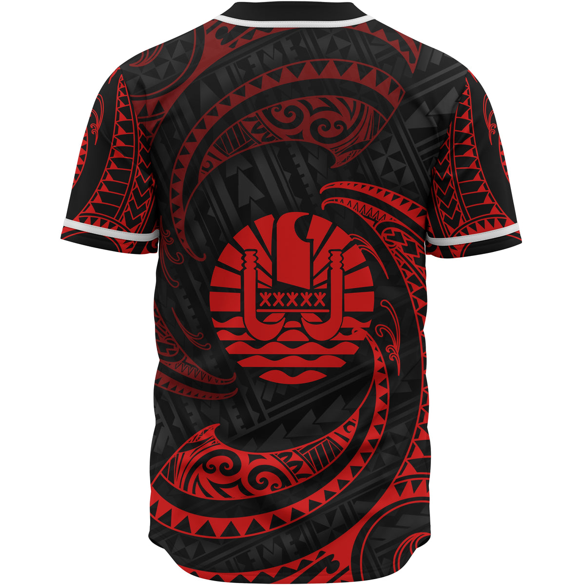 Tahiti Polynesian Custom Personalised Baseball Shirt - Red Tribal Wave - Polynesian Pride