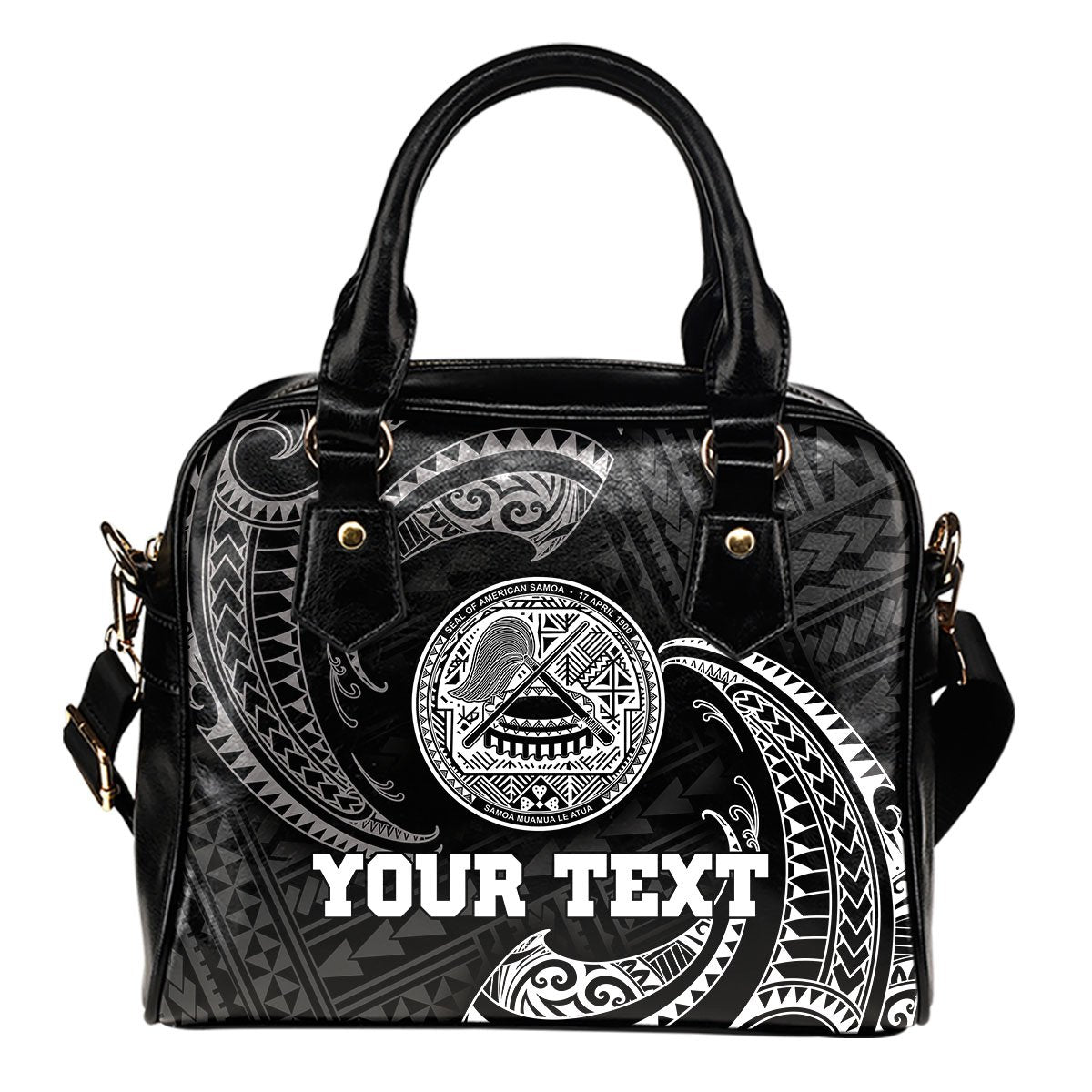 American Samoa Polynesian Custom Personalised Shoulder Handbag - White Tribal Wave One Size Black - Polynesian Pride