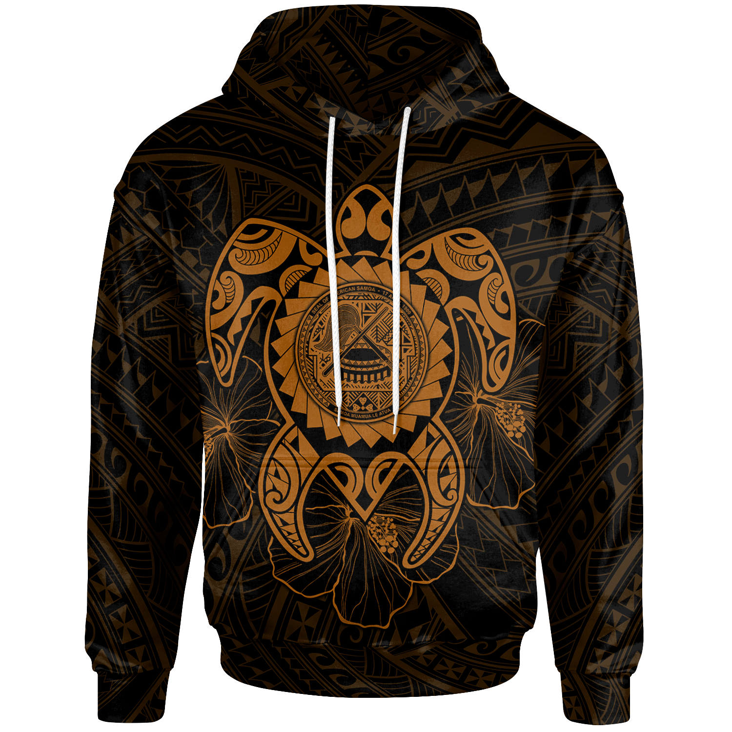 American Samoa Polynesian Hoodie Vintage Polynesian Turtle (Golden) Unisex Golden - Polynesian Pride