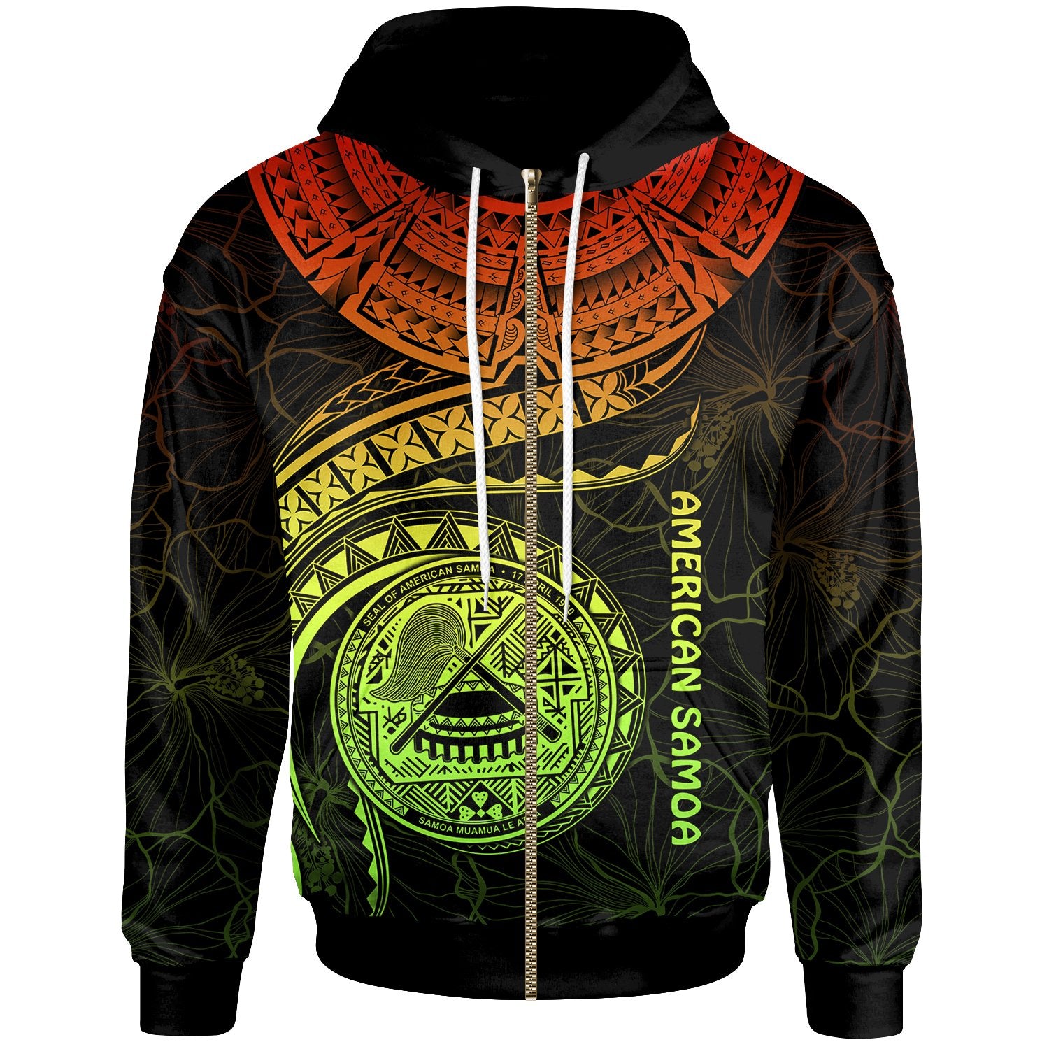 American Samoa Polynesian Zip up Hoodie American Samoan Waves (Reggae) Unisex Reggae - Polynesian Pride