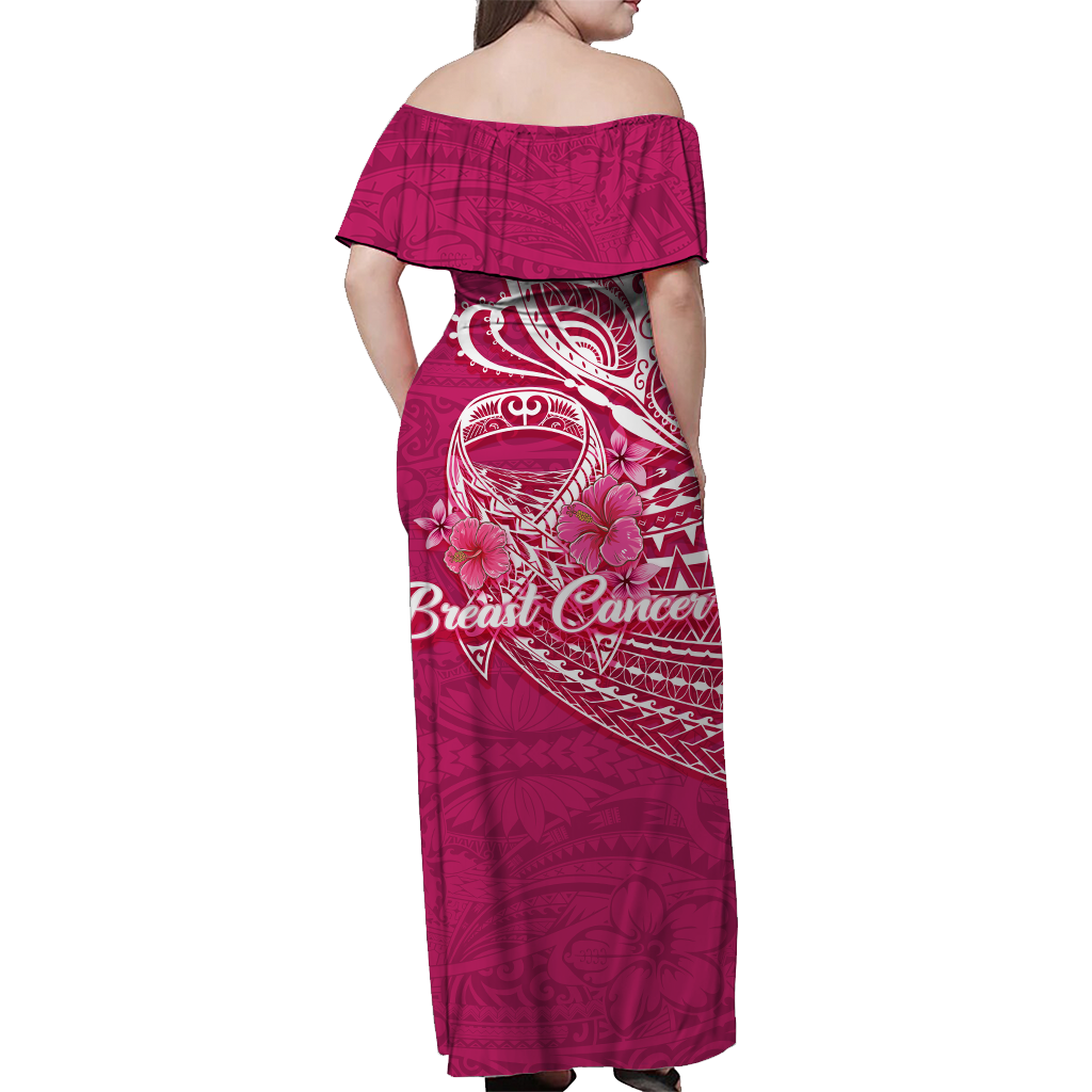Breast Cancer Pink Ribbon Butterfly Polynesian Pink Version Off Shoulder Long Dress - LT12 - Polynesian Pride