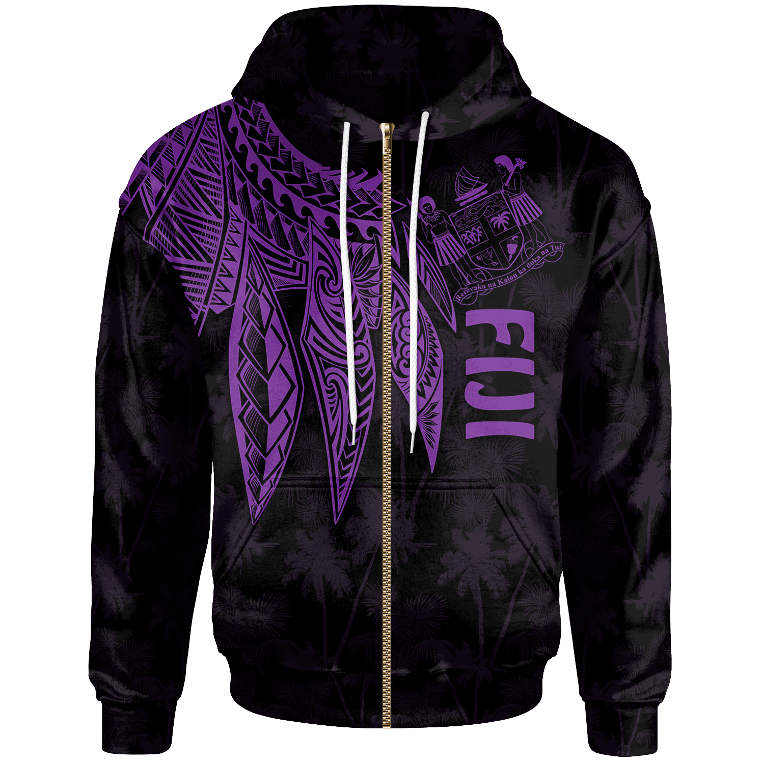 Fiji Zip up Hoodie Polynesian Wings (Purple) Unisex Blue - Polynesian Pride