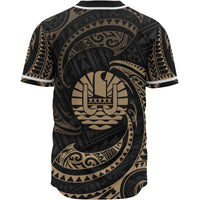 Tahiti Polynesian Baseball Shirt - Gold Tribal Wave - Polynesian Pride