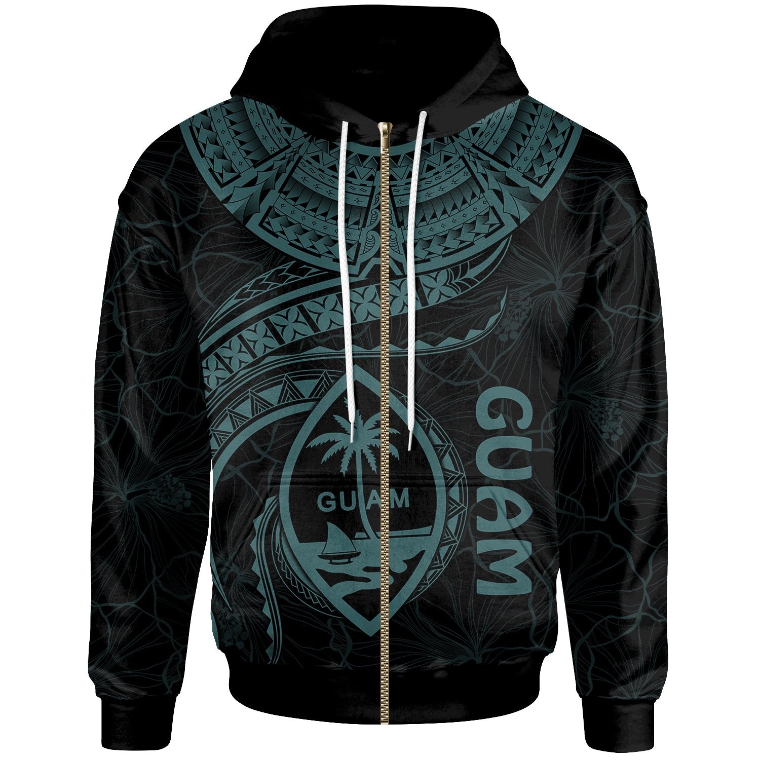 Guam Polynesian Zip up Hoodie Guam Waves (Turquoise) Unisex Turquoise - Polynesian Pride