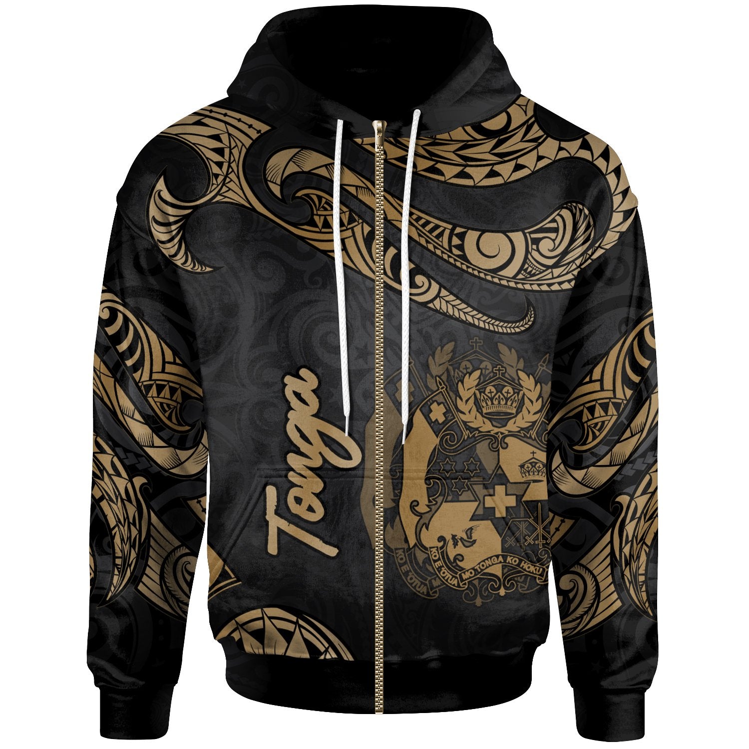 Tonga Polynesian Zip Hoodie Polynesian Tattoo Gold Version Unisex Gold - Polynesian Pride