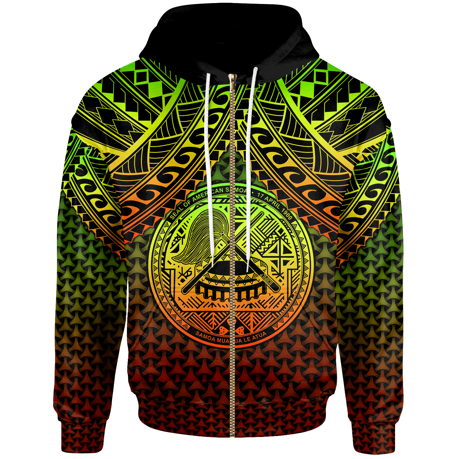 Polynesian American Samoa Custom Zip up Hoodie Reggae Vintage Polynesian Patterns Unisex Reggae - Polynesian Pride