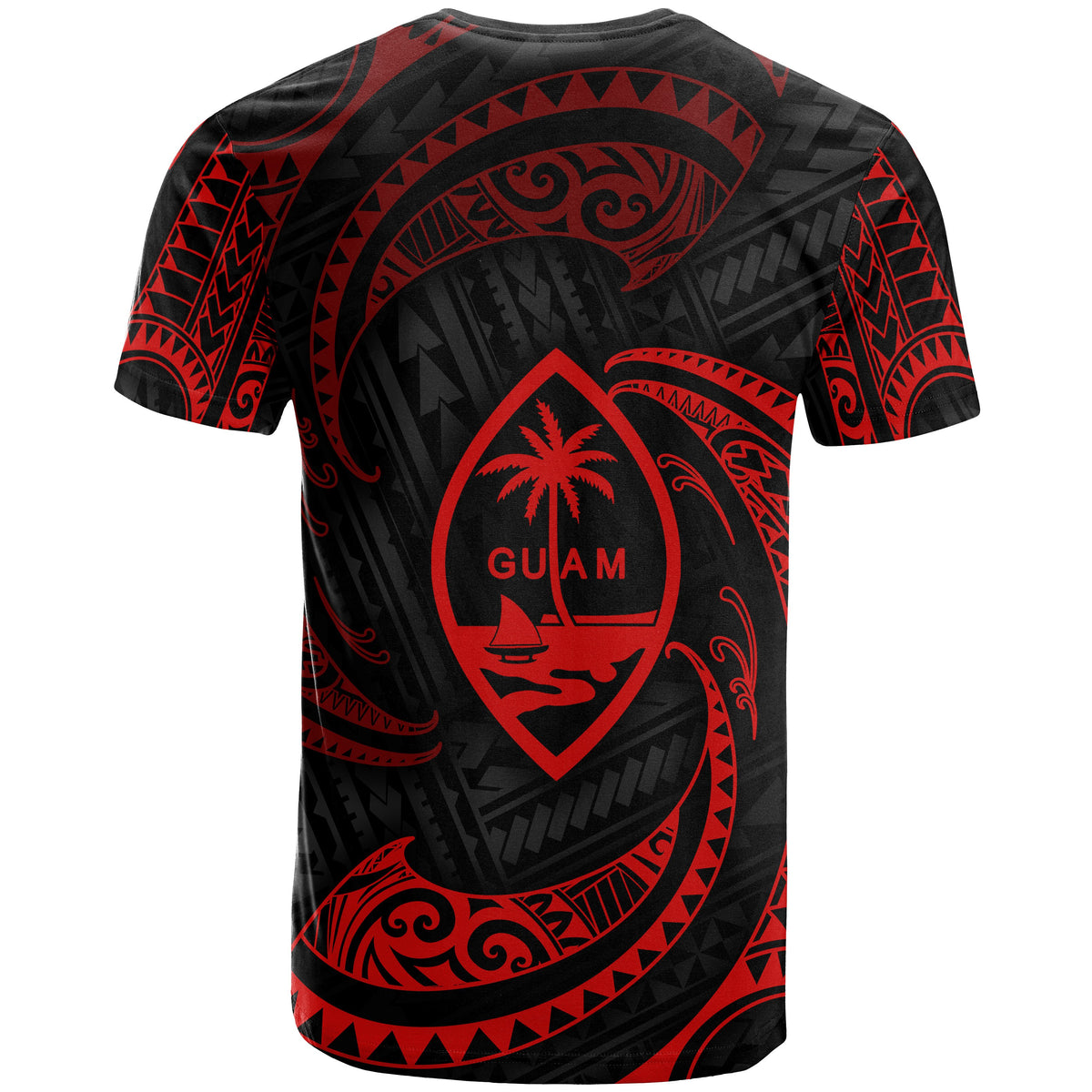 Guam Polynesian Custom T Shirt Red Tribal Wave - Polynesian Pride