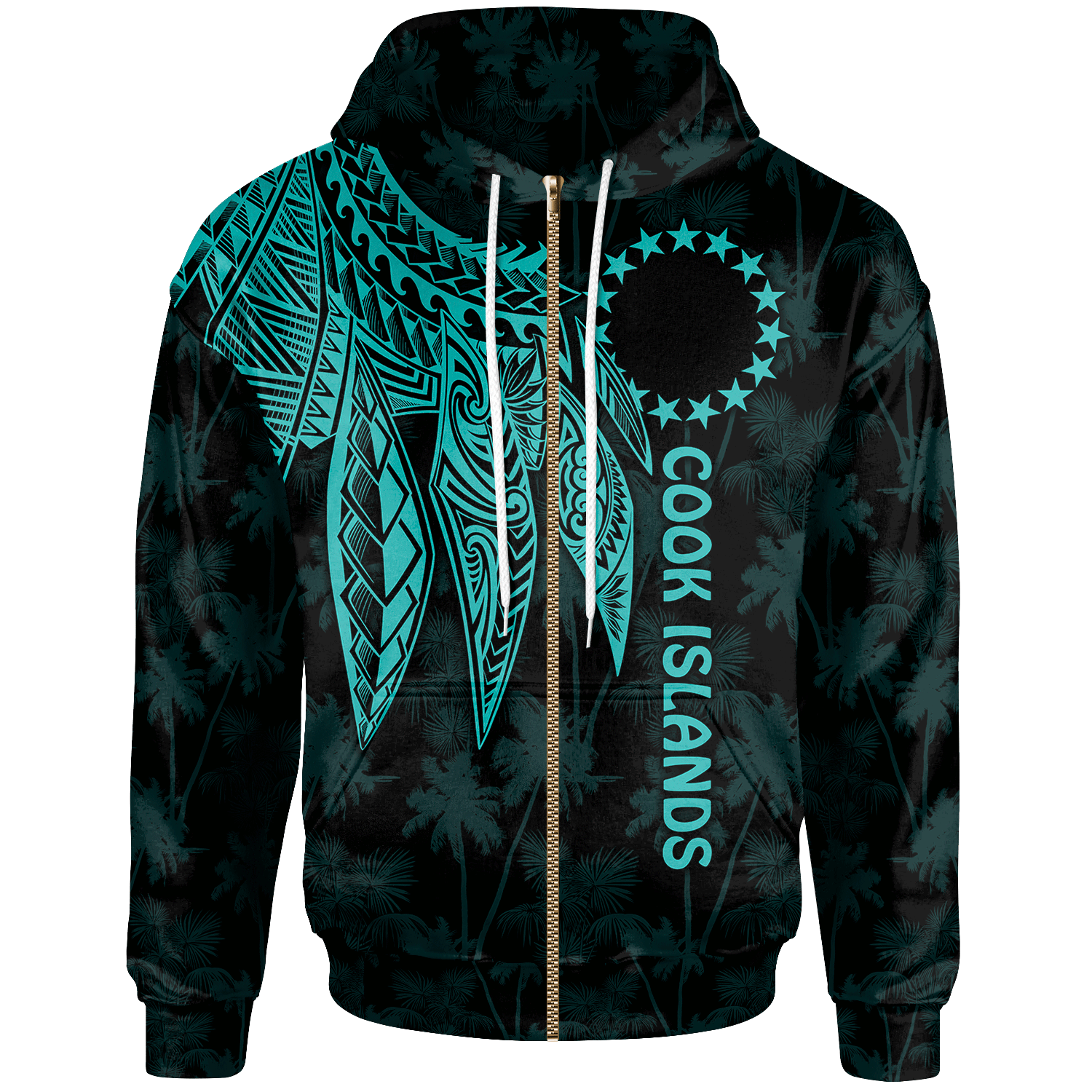 Cook Islands Zip up Hoodie Polynesian Wings (Turquoise) Unisex Turquoise - Polynesian Pride