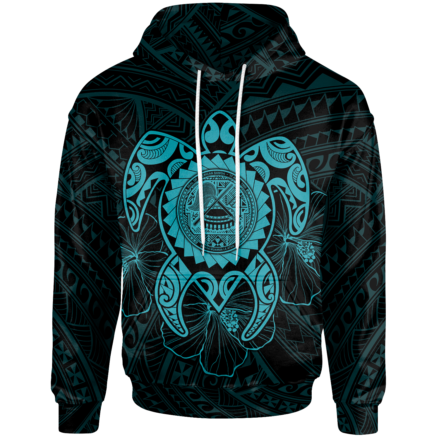 American Samoa Polynesian Hoodie Vintage Polynesian Turtle (Turquoise) Unisex Turquoise - Polynesian Pride