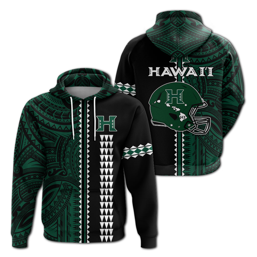 Hawaii Kakau Warrior Football Zip Hoodie LT12 Unisex Green - Polynesian Pride