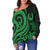 Pohnpei Women's Off Shoulder Sweater - Green Tentacle Turtle - Polynesian Pride