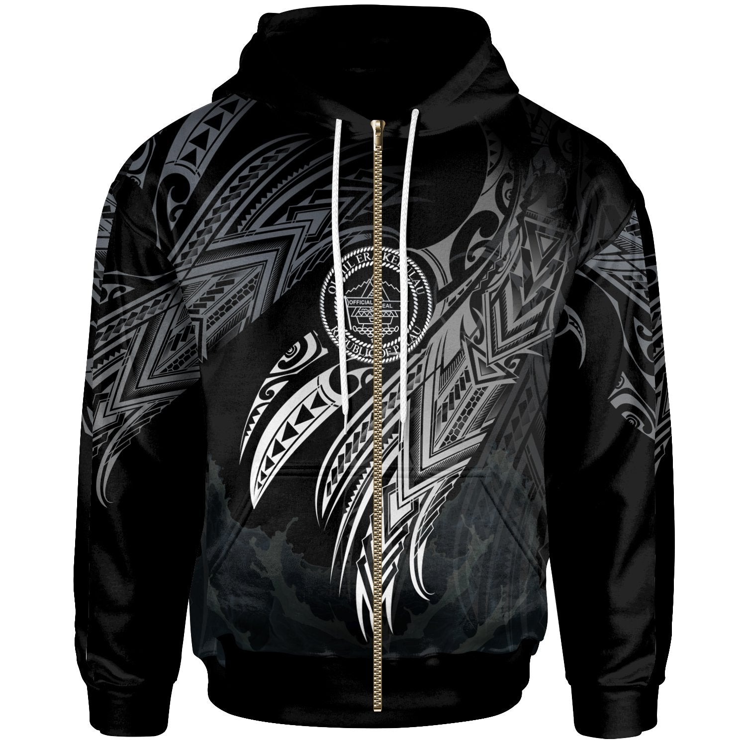 Palau Polynesian Zip Hoodie Legend White Version Unisex Black - Polynesian Pride