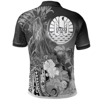 Tahiti Custom Polo Shirt Humpback Whale with Tropical Flowers (White) - Polynesian Pride