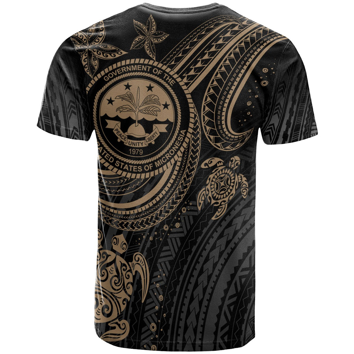 Federated States of Micronesia Custom T Shirt Coat of Arm with Gold Turtle - Polynesian Pride