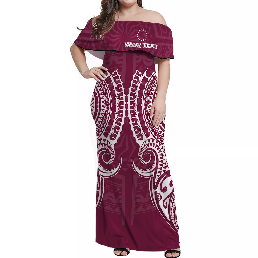 (Custom Personalised) Cook Islands Mangaia Off Shoulder Long Dress - Tribal Pattern - LT12 Long Dress Purple - Polynesian Pride