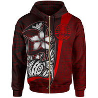 Tahiti Polynesian Zip up Hoodie Red Turtle with Hook Unisex RED - Polynesian Pride