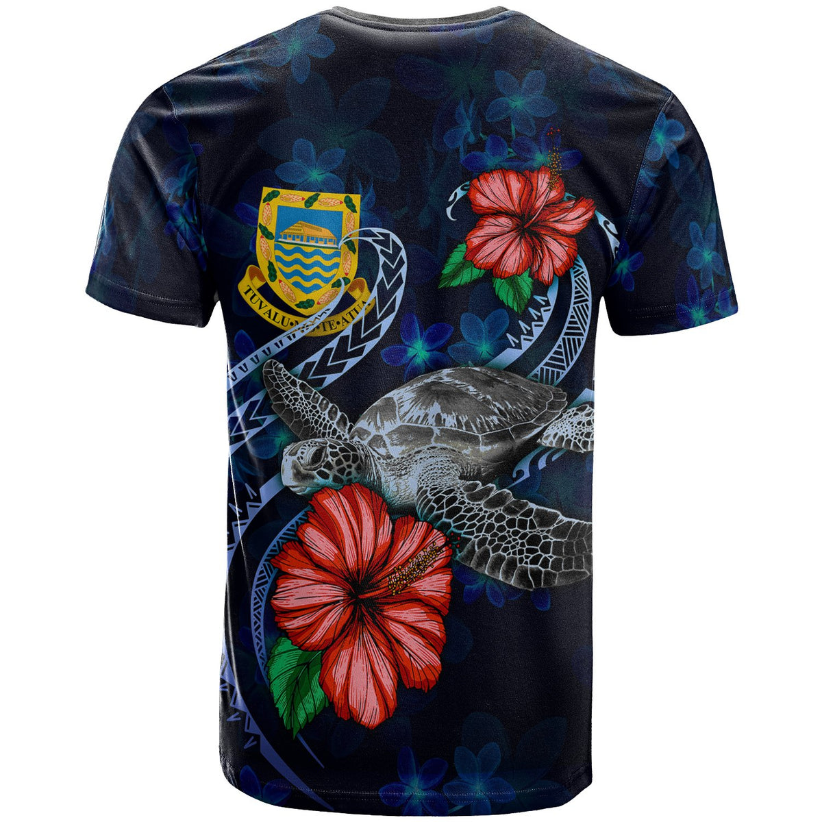 Tuvalu Polynesian T Shirt Blue Turtle Hibiscus - Polynesian Pride