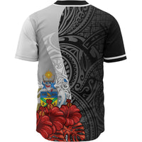 Solomon Islands Polynesian Baseball Shirt - Coat Of Arm With Hibiscus White - Polynesian Pride