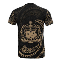 Samoa Polynesian All Over Custom T Shirt Gold Tribal Wave - Polynesian Pride