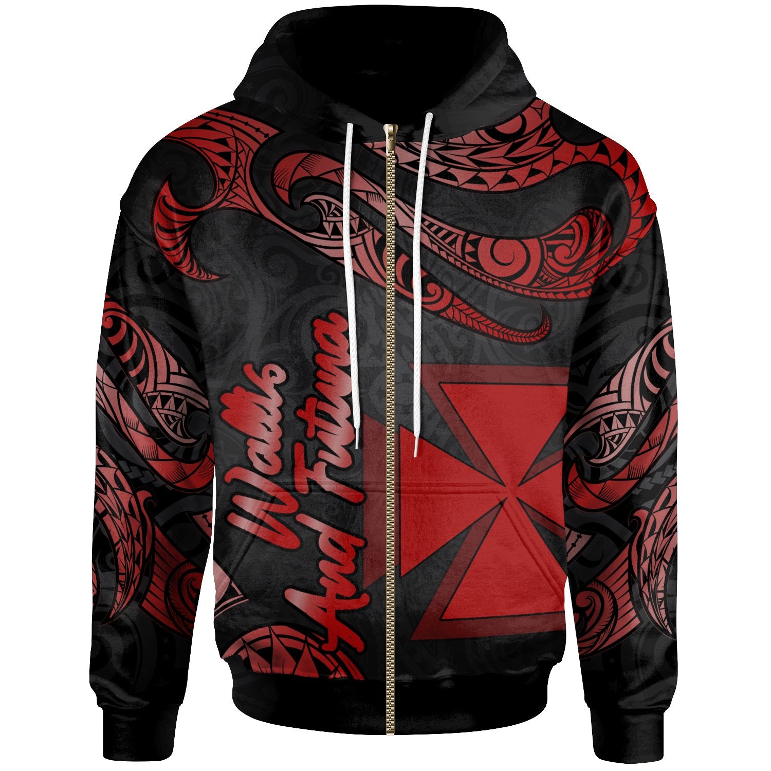 Wallis and Futuna Polynesian Zip Hoodie Polynesian Tattoo Red Version Unisex Red - Polynesian Pride