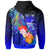 Fiji Custom Hoodie Humpback Whale with Tropical Flowers (Blue) - Polynesian Pride