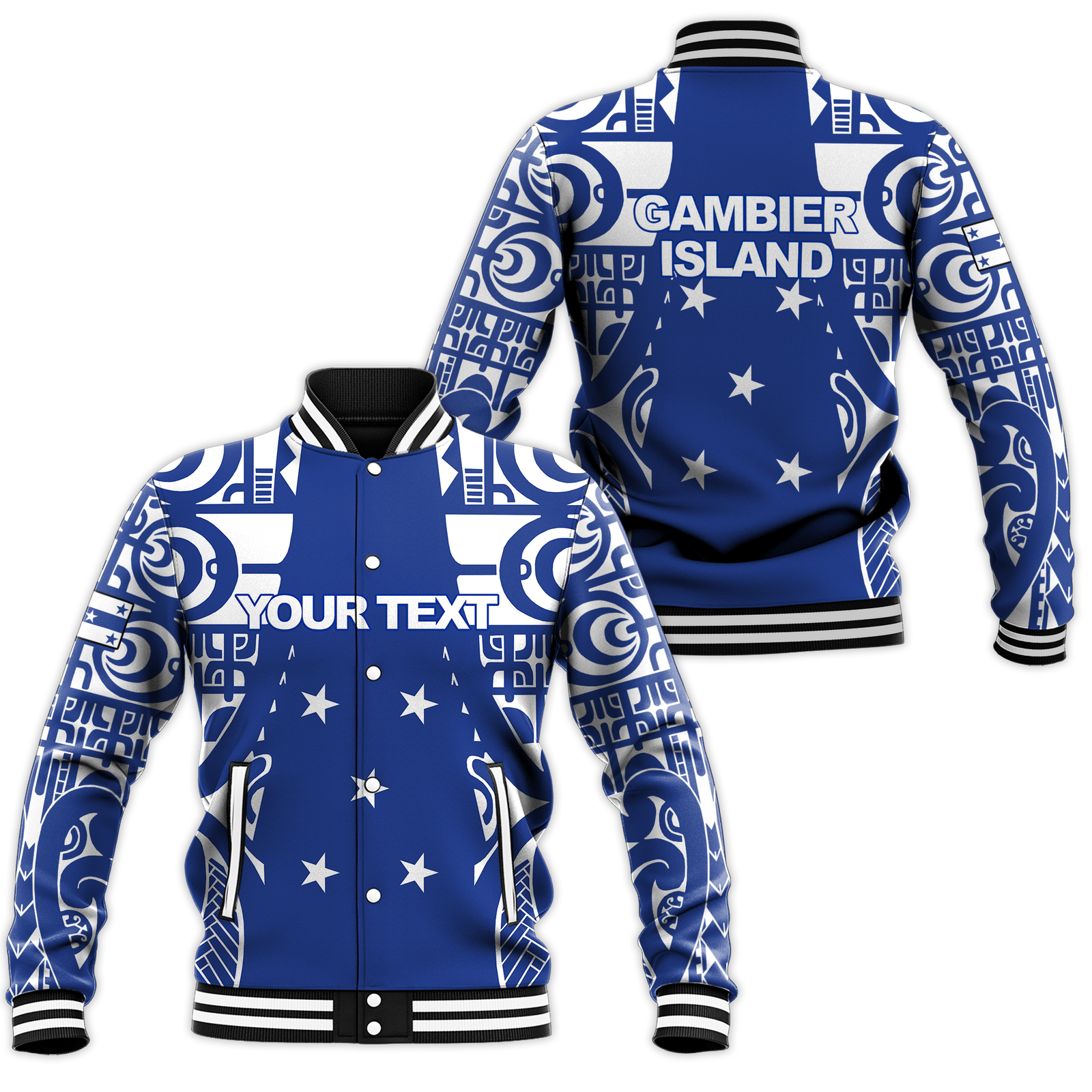 (Custom Personalised) Gambier Islands Tribal Baseball Jacket - LT12 Unisex Red - Polynesian Pride