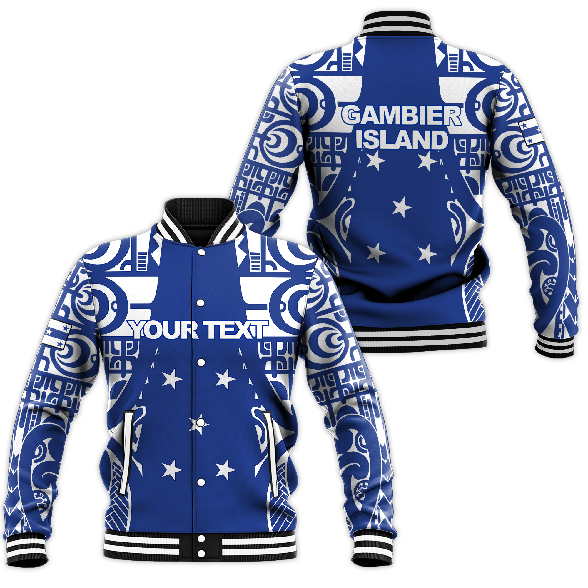 (Custom Personalised) Gambier Islands Tribal Baseball Jacket - LT12 Unisex Red - Polynesian Pride