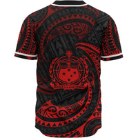 Samoa Polynesian Custom Personalised Baseball Shirt - Red Tribal Wave - Polynesian Pride