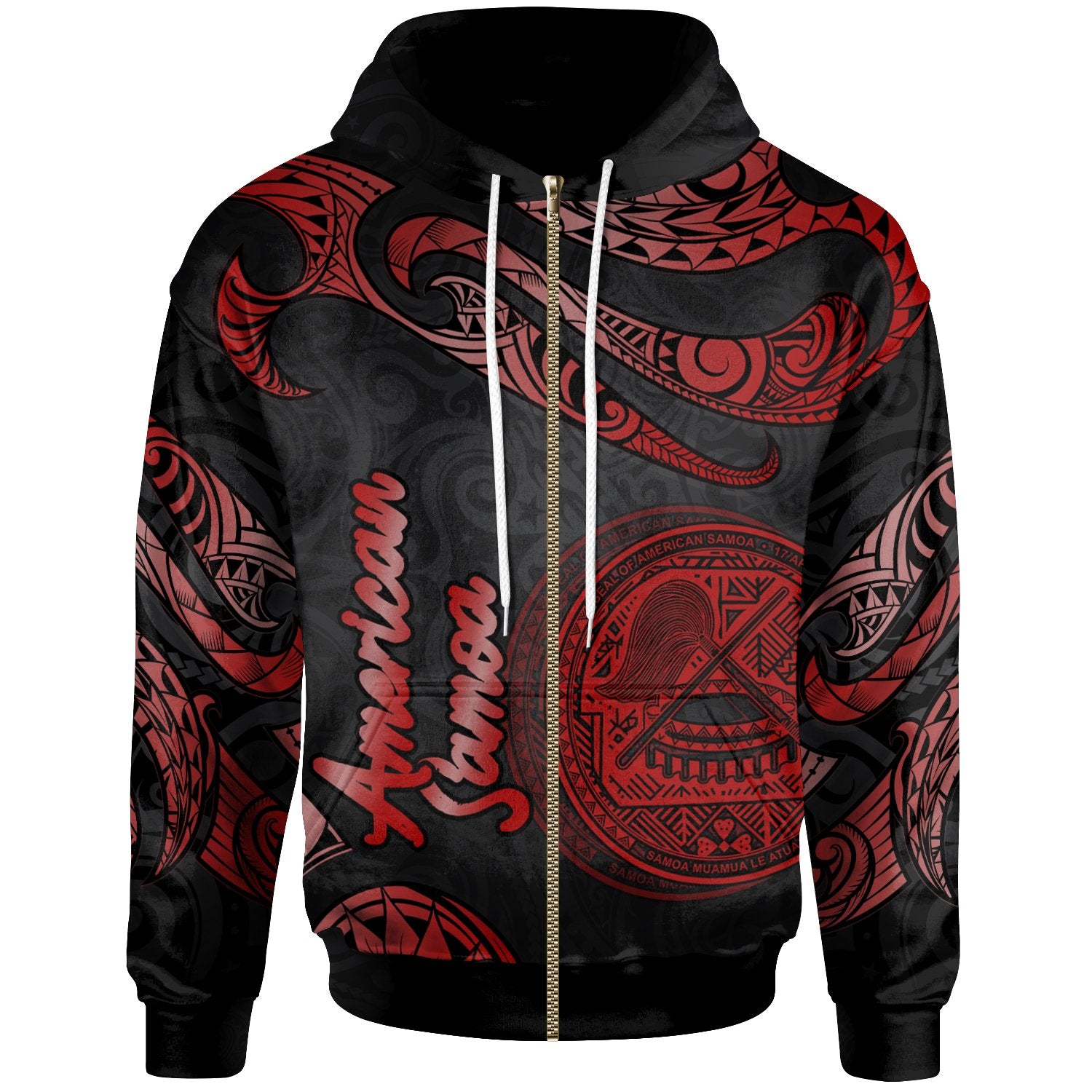 American Samoa Polynesian Zip Hoodie Polynesian Tattoo Red Version Unisex Red - Polynesian Pride