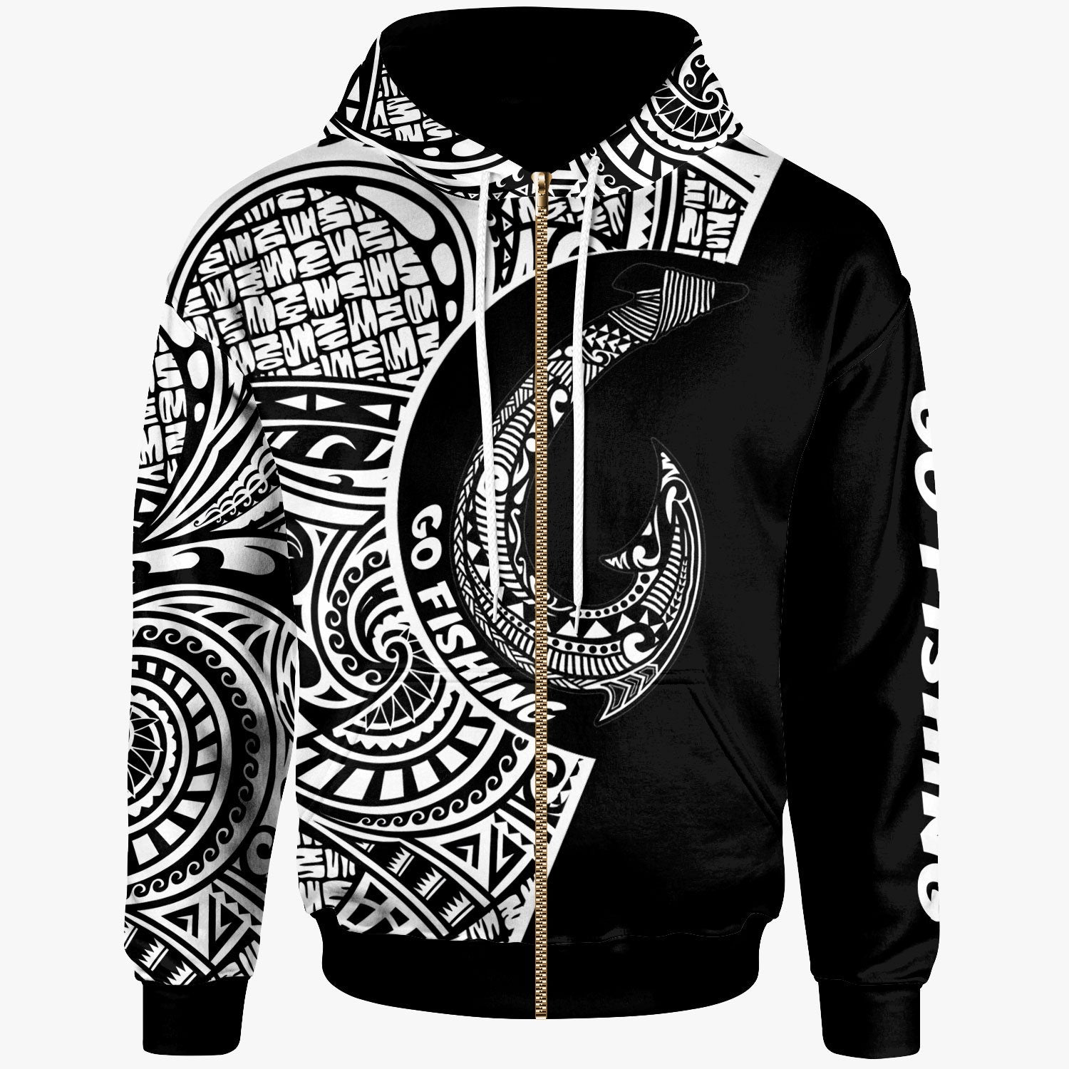 American Samoa Zip Hoodie Hook Tattoo Black Color Unisex White - Polynesian Pride