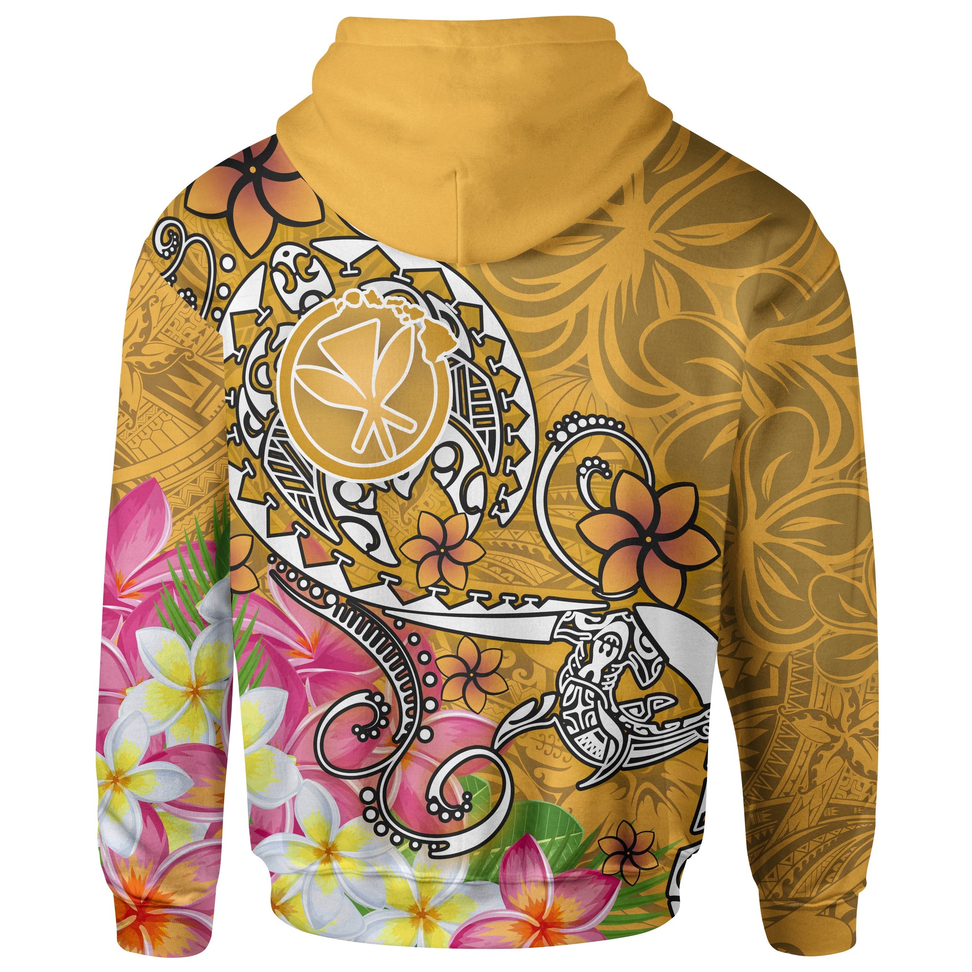 Hawaii Zip up Hoodie Turtle Plumeria Polynesian Tattoo Gold Color Unisex Gold - Polynesian Pride