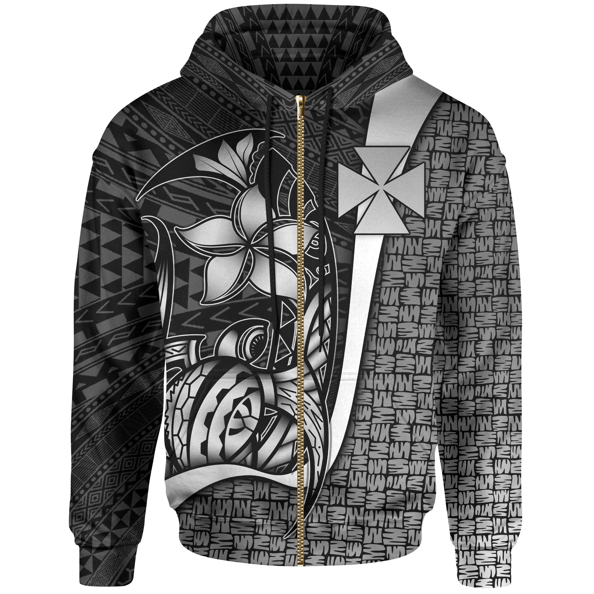 Wallis and Futuna Polynesian Zip up Hoodie White Turtle with Hook Unisex WHITE - Polynesian Pride