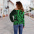 Tahiti Women's Off Shoulder Sweater - Green Tentacle Turtle - Polynesian Pride