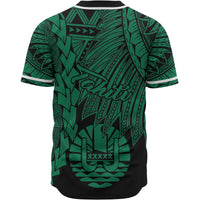 Tahiti Polynesian Baseball Shirt - Tribal Wave Tattoo Green - Polynesian Pride