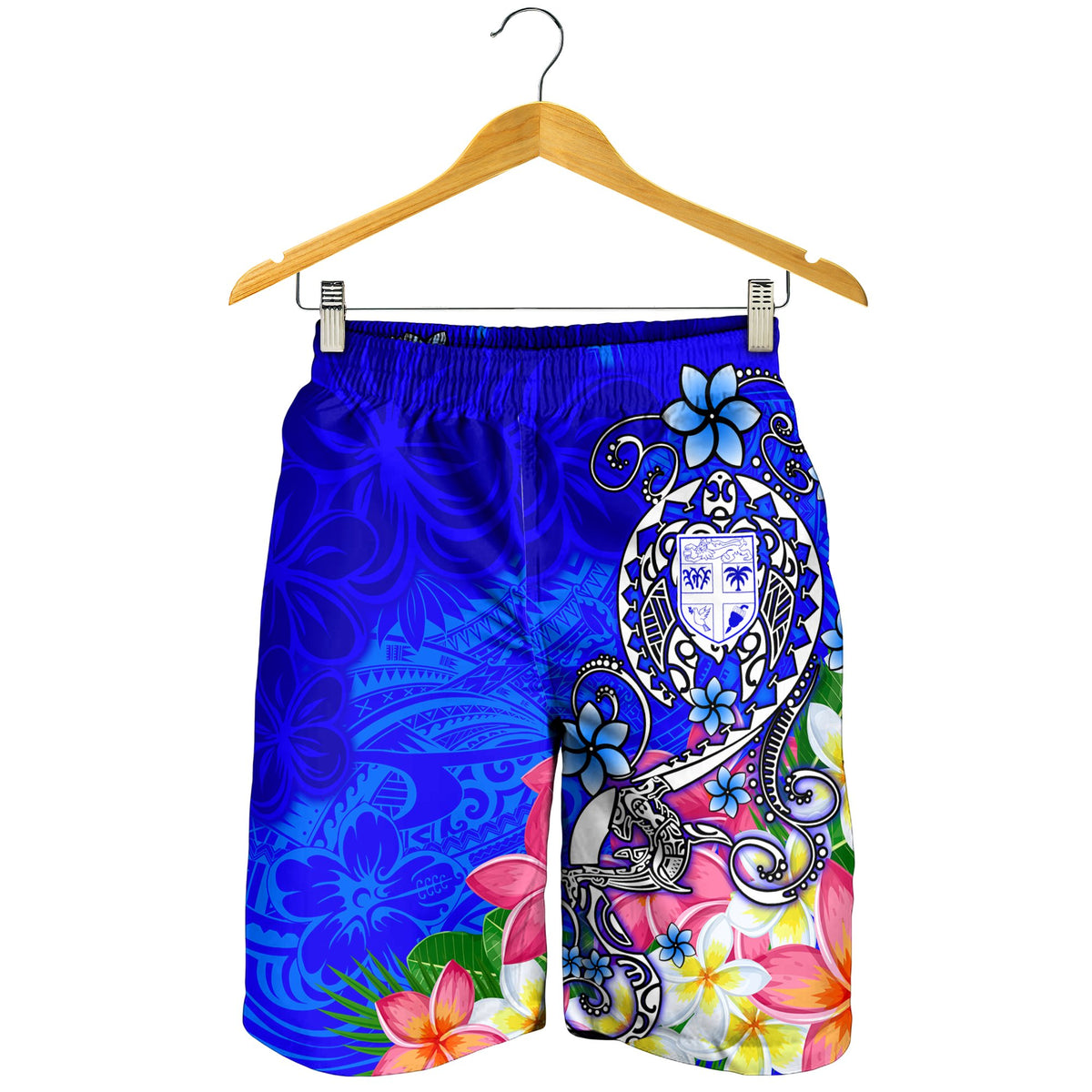 Fiji Men's Shorts - Turtle Plumeria (Blue) - Polynesian Pride