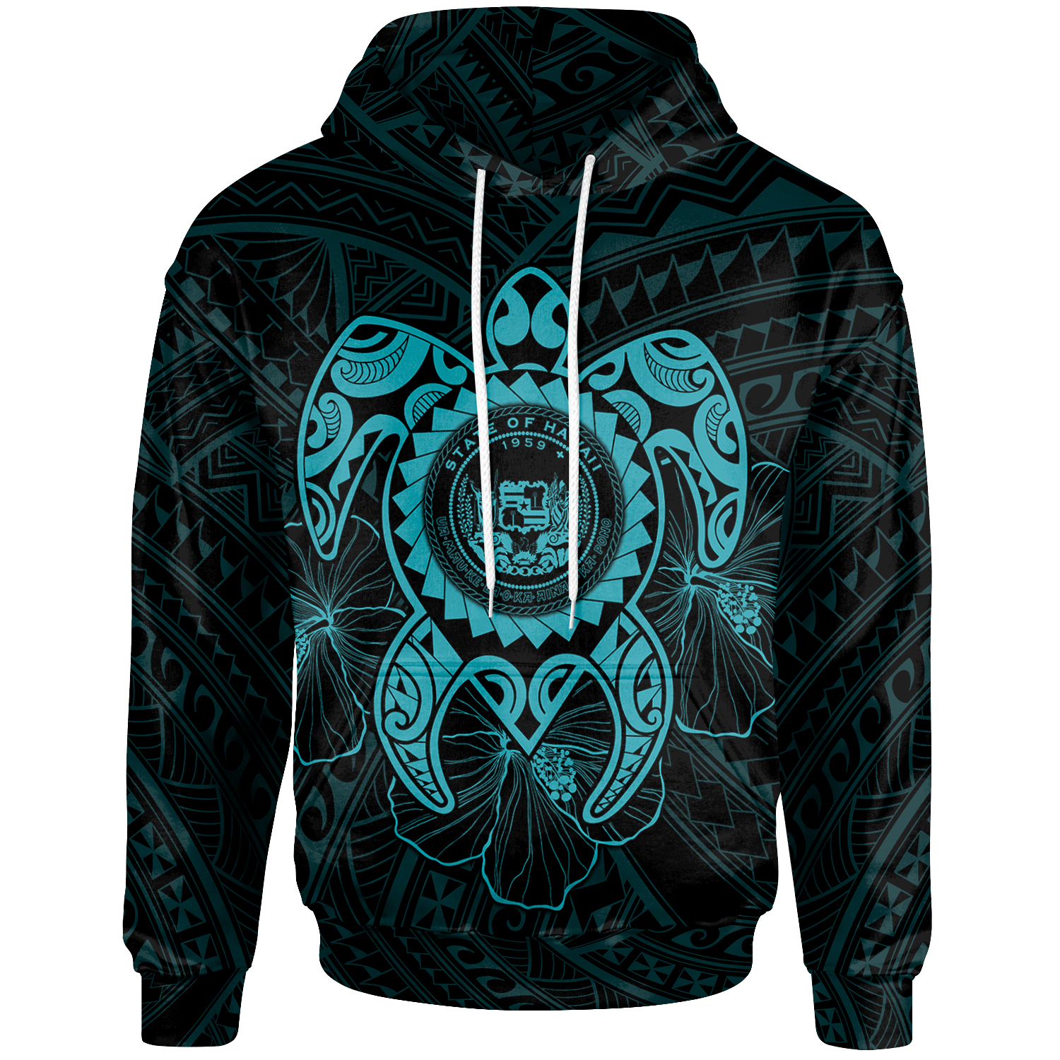 Hawaii Polynesian Hoodie Vintage Polynesian Turtle (Turquoise) Unisex Turquoise - Polynesian Pride