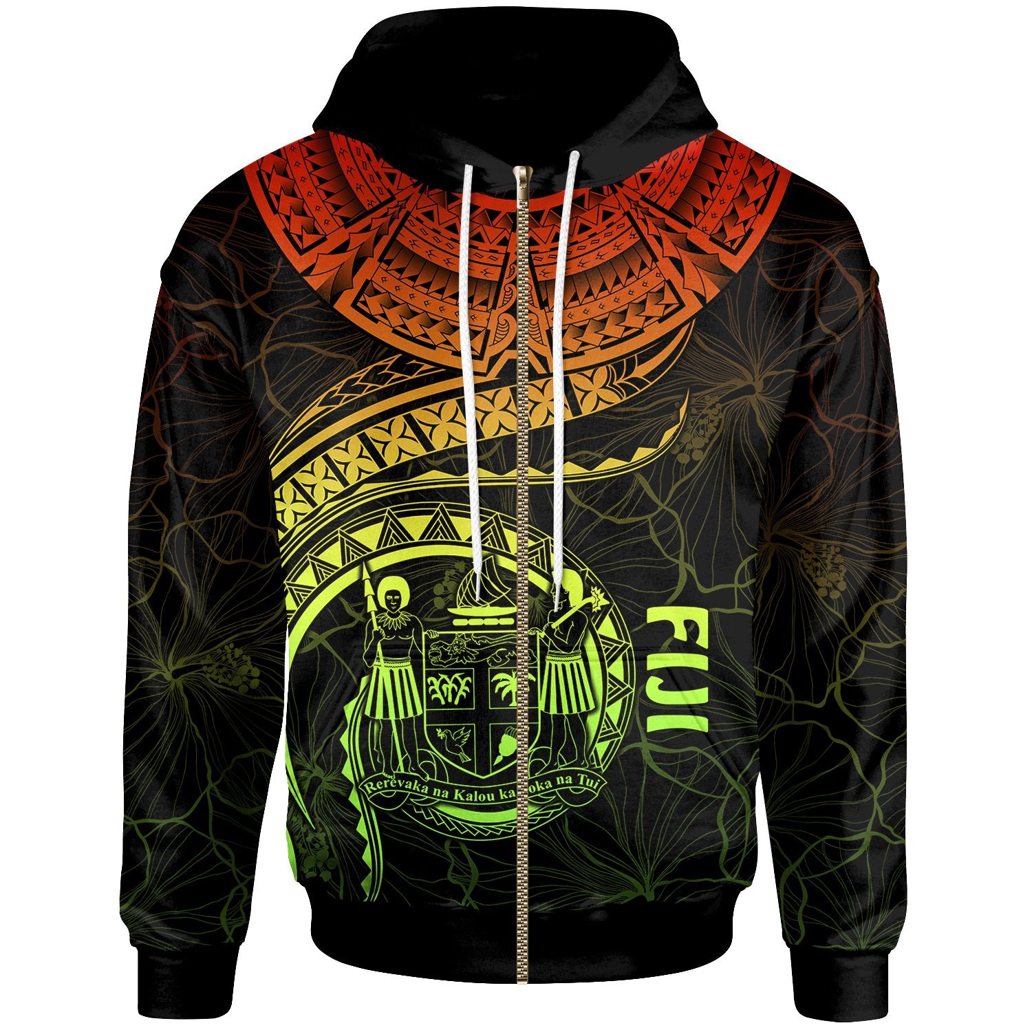 Fiji Polynesian Zip up Hoodie Fiji Waves (Reggae) Unisex Reggae - Polynesian Pride