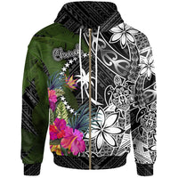 Chuuk Zip up Hoodie Turtle Plumeria Banana Leaf Unisex Black - Polynesian Pride
