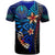 Tahiti Custom T Shirt Blue Vintage Tribal Mountain - Polynesian Pride