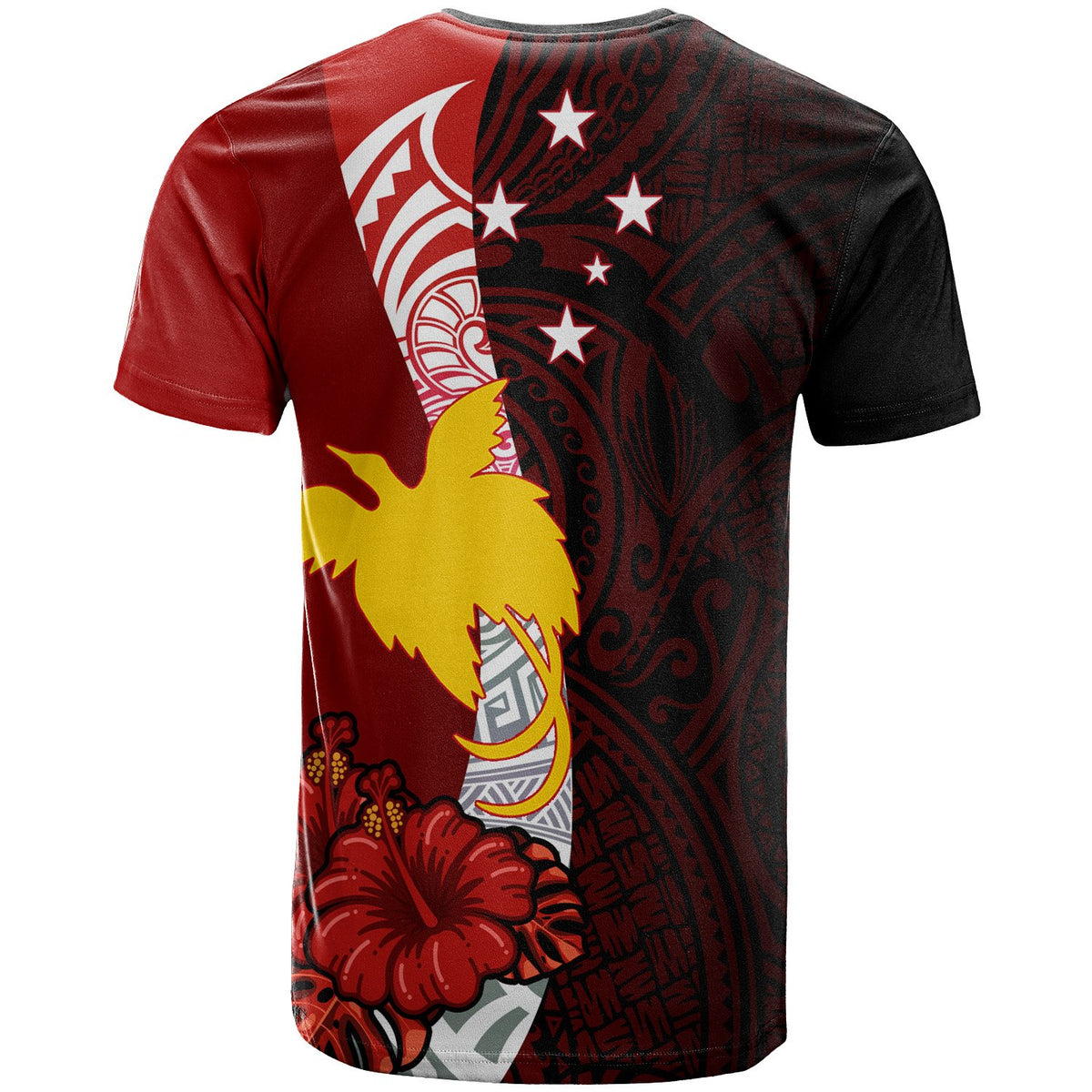 Papua New Guinea Polynesian Custom T Shirt Bird of Paradise With Hibiscus - Polynesian Pride