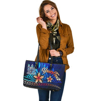 Fiji Custom Personalised Large Leather Tote Bag - Vintage Tribal Mountain Crest - Polynesian Pride