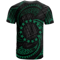 Cook Islands Polynesian All Over T Shirt Green Tribal Wave - Polynesian Pride