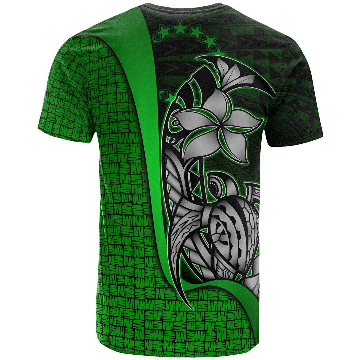 Cook Islands Polynesian T Shirt Green Turtle with Hook - Polynesian Pride