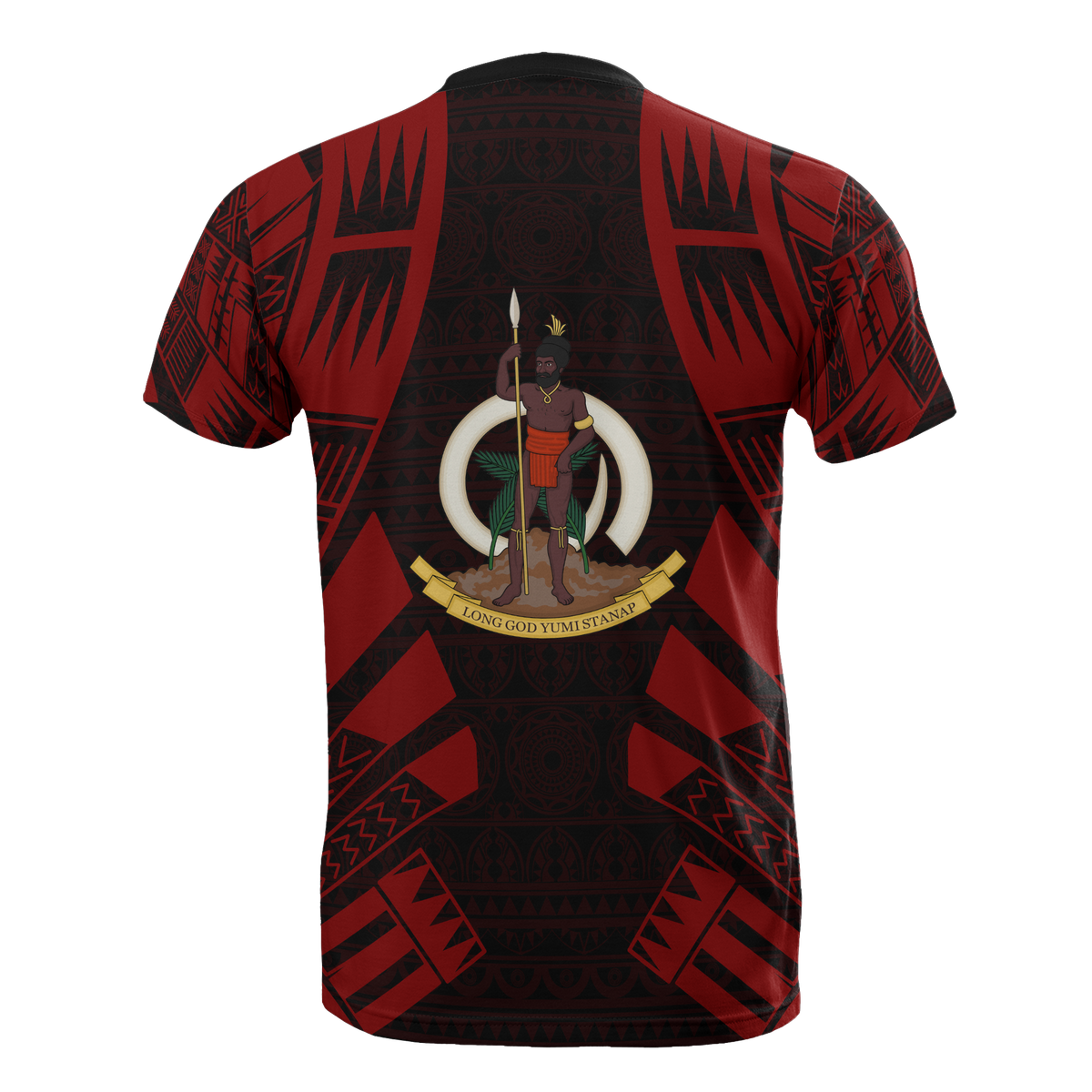 Vanuatu T Shirt Vanuatuan Coat of Arms Polynesian Tattoo Red Style - Polynesian Pride