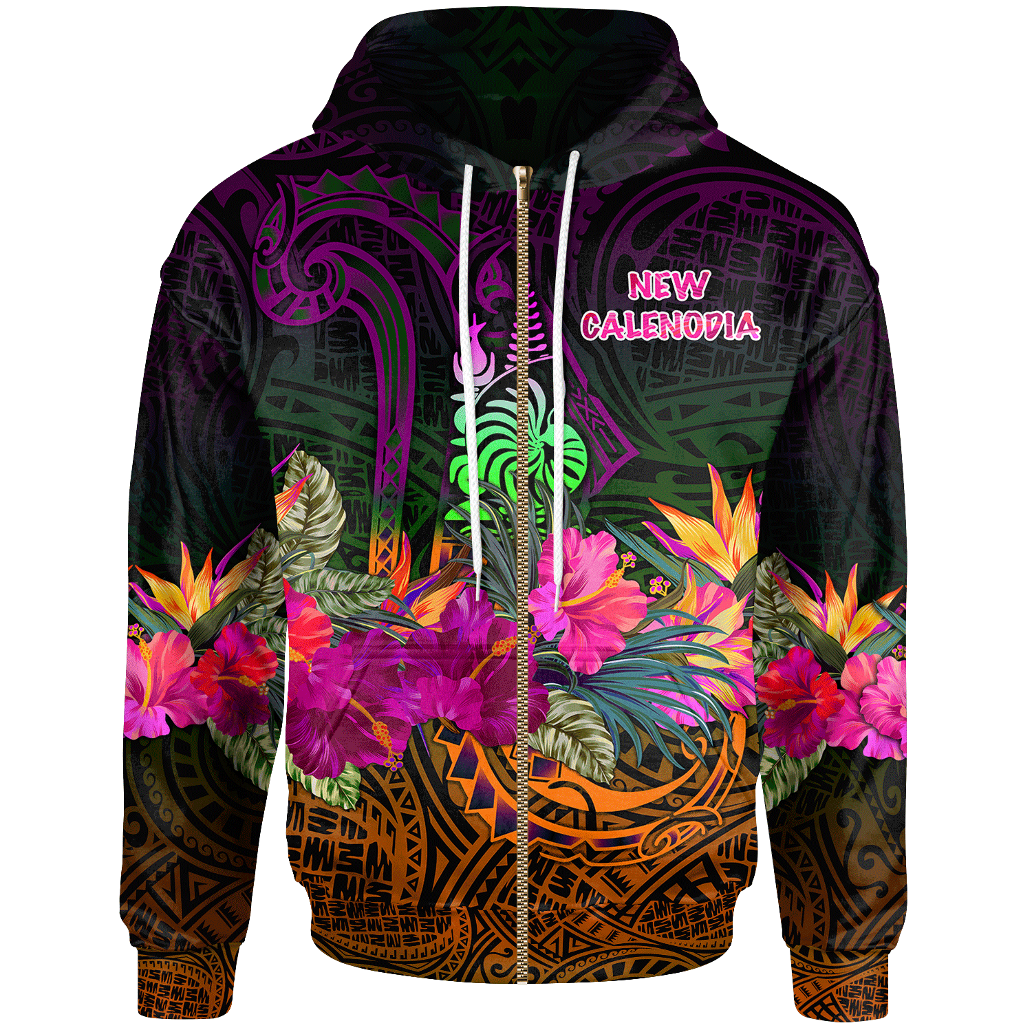 New Caledonia Polynesian Zip up Hoodie Summer Hibiscus Unisex Reggae - Polynesian Pride