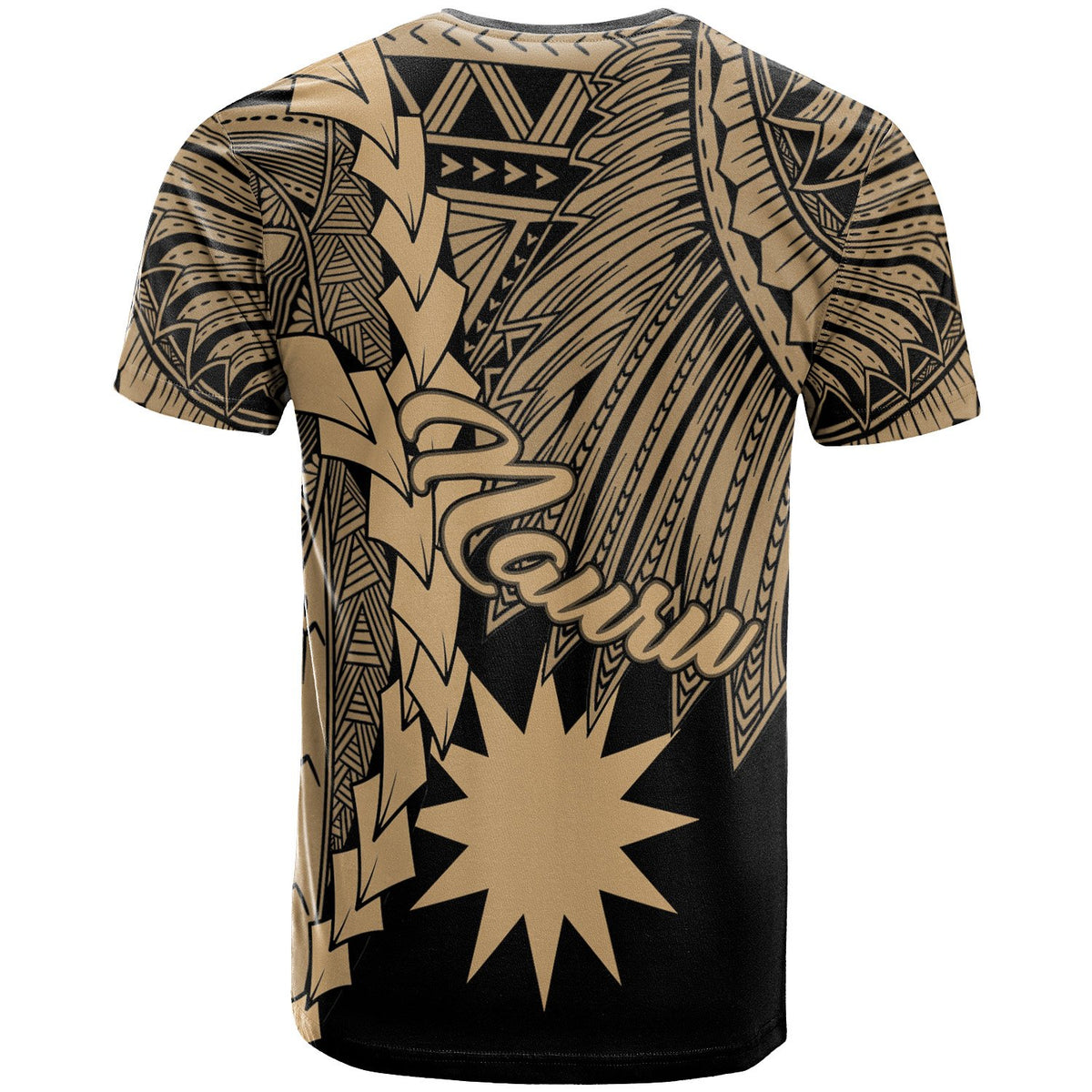 Nauru Polynesian T Shirt Tribal Wave Tattoo Gold - Polynesian Pride