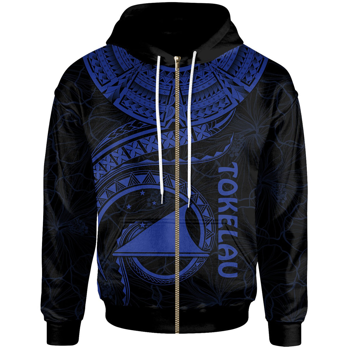 Tokelau Polynesian Zip up Hoodie Tokelau Waves (Blue) Unisex Blue - Polynesian Pride