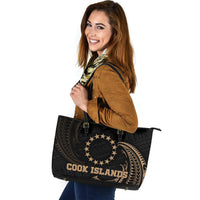 Cook Islands Polynesian Leather Tote Bag - Gold Tribal Wave - Polynesian Pride