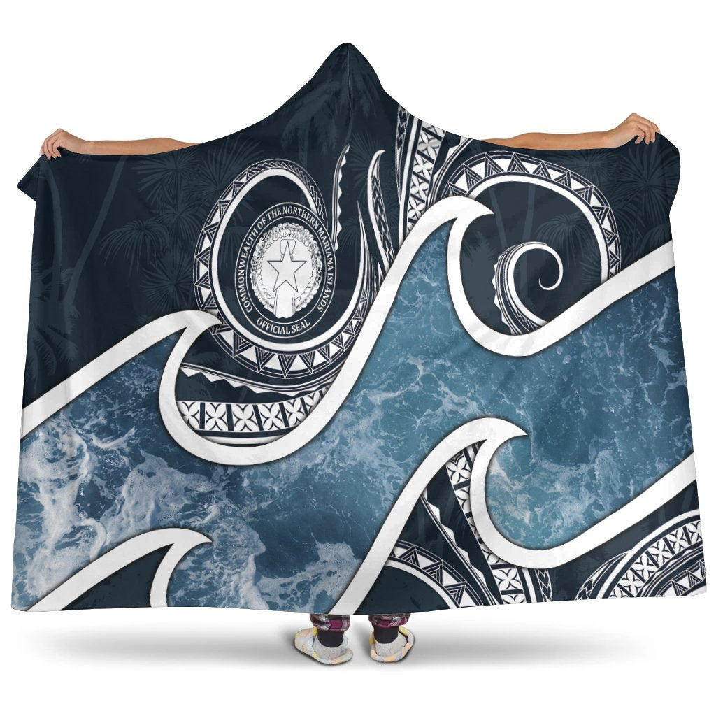 Northern Mariana Islands Polynesian Hooded Blanket - Ocean Style Hooded Blanket Blue - Polynesian Pride